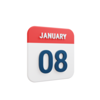 January Realistic Calendar Icon 3D Illustration Date January 08 png