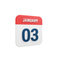 January Realistic Calendar Icon 3D Illustration Date January 03 png