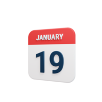 January Realistic Calendar Icon 3D Illustration Date January 19 png
