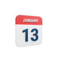 January Realistic Calendar Icon 3D Illustration Date January 13 png