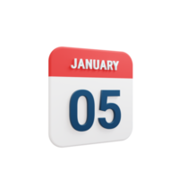 January Realistic Calendar Icon 3D Illustration Date January 05 png