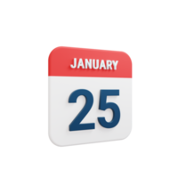 January Realistic Calendar Icon 3D Illustration Date January 25 png