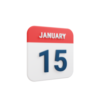 January Realistic Calendar Icon 3D Illustration Date January 15 png