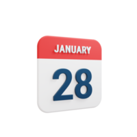 gennaio realistico calendario icona 3d illustrazione Data gennaio 28 png