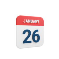 January Realistic Calendar Icon 3D Illustration Date January 26 png