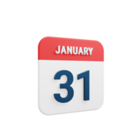 January Realistic Calendar Icon 3D Illustration Date January 31 png