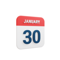 January Realistic Calendar Icon 3D Illustration Date January 30 png