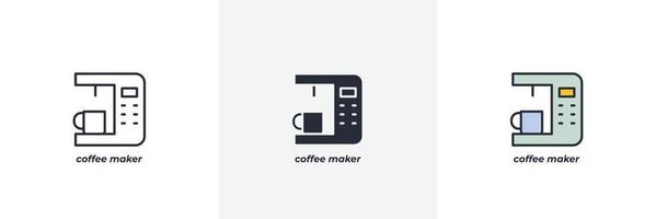 icono de la cafetera. línea, contorno sólido y relleno versión en color, contorno y signo de vector relleno. símbolo de idea, ilustración de logotipo. gráficos vectoriales