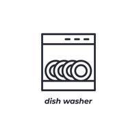 Vector sign dish washer symbol is isolated on a white background. icon color editable.