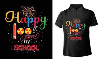 felices 100 días de letras escolares y diseño de camisetas tipográficas vector
