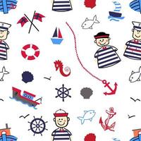 Nautical seamless pattern background with sailors vector