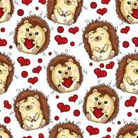 Valentine seamless pattern background of funny hedgehog vector