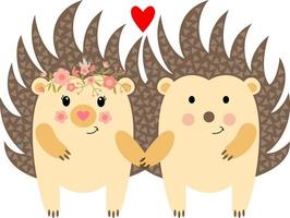 Cute couple of hedgehogs in love vector