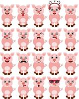 Set of a cute pig with different expressions vector