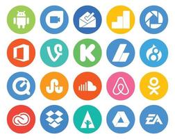 Paquete de 20 íconos de redes sociales que incluye odnoklassniki music adsense sound stumbleupon vector