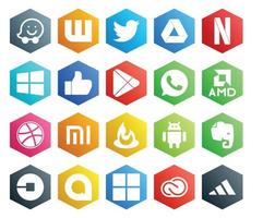 20 paquetes de íconos de redes sociales que incluyen uber android google play feedburner dribble vector