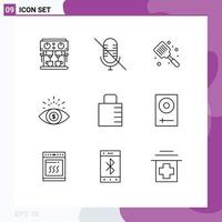 Pack of 9 Modern Outlines Signs and Symbols for Web Print Media such as protect key baking money eye business Editable Vector Design Elements