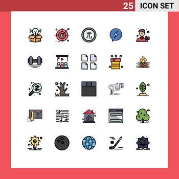 conjunto de color plano de línea llena de interfaz móvil de 25 pictogramas de elementos de diseño de vector editables de valor de sms de negocios de chat de cámara