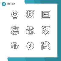 Group of 9 Outlines Signs and Symbols for love pin typing lcd computer Editable Vector Design Elements
