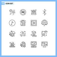 User Interface Pack of 16 Basic Outlines of note key block signal bluetooth Editable Vector Design Elements