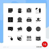 Group of 16 Modern Solid Glyphs Set for decor tree computer night percent Editable Vector Design Elements