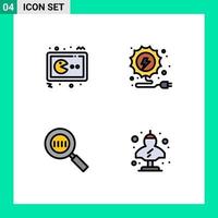 Group of 4 Filledline Flat Colors Signs and Symbols for pac man code search gamepad energy magnifying Editable Vector Design Elements