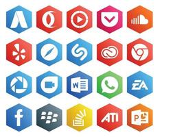 20 Social Media Icon Pack Including google duo chrome yelp adobe creative cloud vector