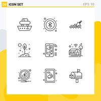 Pictogram Set of 9 Simple Outlines of internet leaf brickwork environment agriculture Editable Vector Design Elements