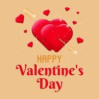 Tarjeta de San Valentín con dos corazones atravesados por la flecha de Cupido. postal para el 14 de febrero. el concepto de celebrar el día de san valentín y el amor. ilustración vectorial vector