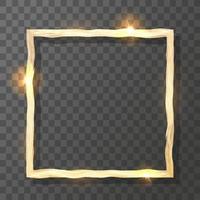 Square frame 3D made of gold on a black background. Poster with metallic gold border with blank space. Vector illustration.