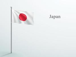 Japan Flag 3d Element Waving On Steel Flagpole vector