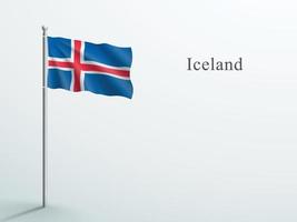 elemento 3d de la bandera de islandia ondeando en un asta de bandera de acero vector