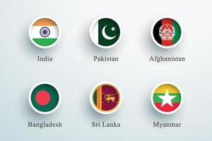 South Asia Flag Set Round 3d Button Circle Icons vector