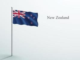 New Zealand Flag 3d Element Waving On Steel Flagpole vector