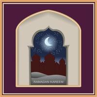 modern style Ramadan Mubarak greeting cards with retro boho design, moon, mosque dome and lanterns Vector Formats