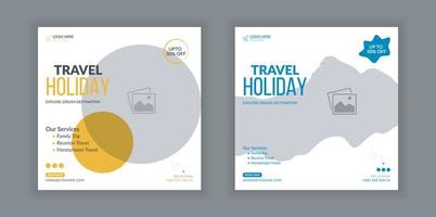 plantilla de diseño de banner de viaje, diseño de publicación en redes sociales, banner de publicación de vacaciones de viaje, publicación en redes sociales de agencias de viajes y giras. vector