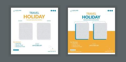 Travel banner design template, social media post design, travel holiday vacation post banner, tour and travel agency social media post. vector