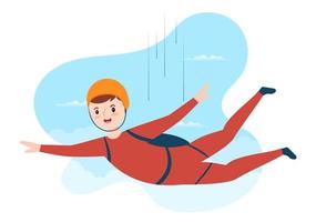 ilustración de paracaidismo con paracaidistas que usan paracaídas y salto del cielo para actividades al aire libre en plantillas dibujadas a mano de dibujos animados de deportes extremos planos vector