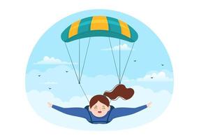 Skydiving Illustration with Skydivers use Parachute and Sky Jump for Outdoor Activities in Flat Extreme Sport Cartoon Hand Drawn Templates vector