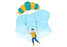 Skydiving Illustration with Skydivers use Parachute and Sky Jump for Outdoor Activities in Flat Extreme Sport Cartoon Hand Drawn Templates vector