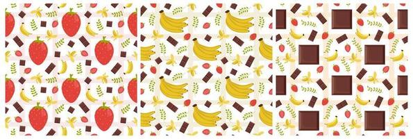 Set of Chocolate Seamless Pattern Design with Choco Decoration in Template Hand Drawn Cartoon Illustration vector