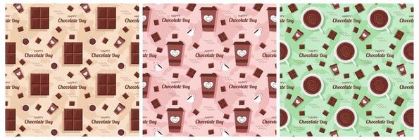 Set of Chocolate Seamless Pattern Design with Choco Decoration in Template Hand Drawn Cartoon Illustration vector
