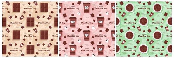 Set of Chocolate Seamless Pattern Design with Choco Decoration in Template Hand Drawn Cartoon Illustration vector