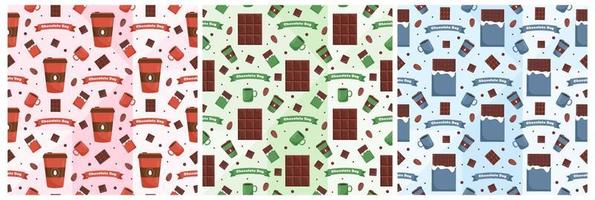 Set of Chocolate Seamless Pattern Design with Choco Decoration in Template Hand Drawn Cartoon Illustration vector