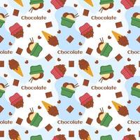 Chocolate Seamless Pattern Design with Choco Decoration in Template Hand Drawn Cartoon Illustration vector