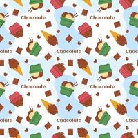 Chocolate Seamless Pattern Design with Choco Decoration in Template Hand Drawn Cartoon Illustration vector