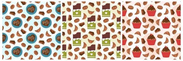 Set of Chocolate Seamless Pattern Design with Choco Decoration in Template Hand Drawn Cartoon Illustration vector