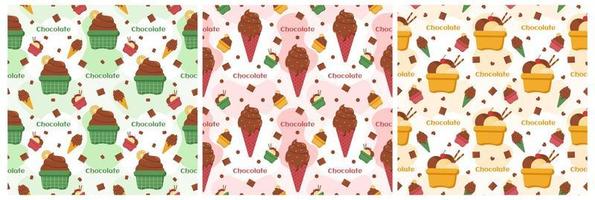 Set of Chocolate Seamless Pattern Design with Choco Decoration in Template Hand Drawn Cartoon Illustration vector