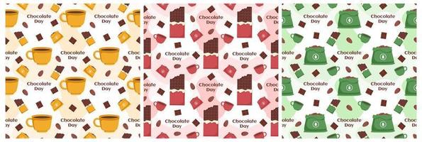 Set of Chocolate Seamless Pattern Design with Choco Decoration in Template Hand Drawn Cartoon Illustration vector