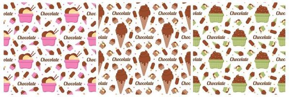 Set of Chocolate Seamless Pattern Design with Choco Decoration in Template Hand Drawn Cartoon Illustration vector